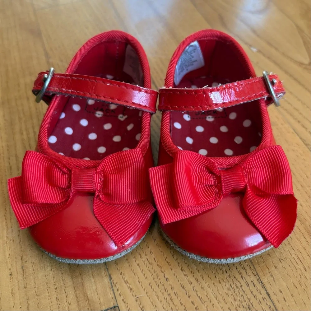 Janie And Jack Red Baby Shoes Mary Jane Ballet Flats Red Christmas Outfit Size 2